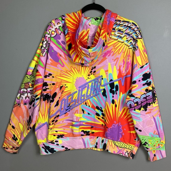 Desigual Hoodie sweatshirt men's small graffiti all over print snake cobra loud - Picture 4 of 16